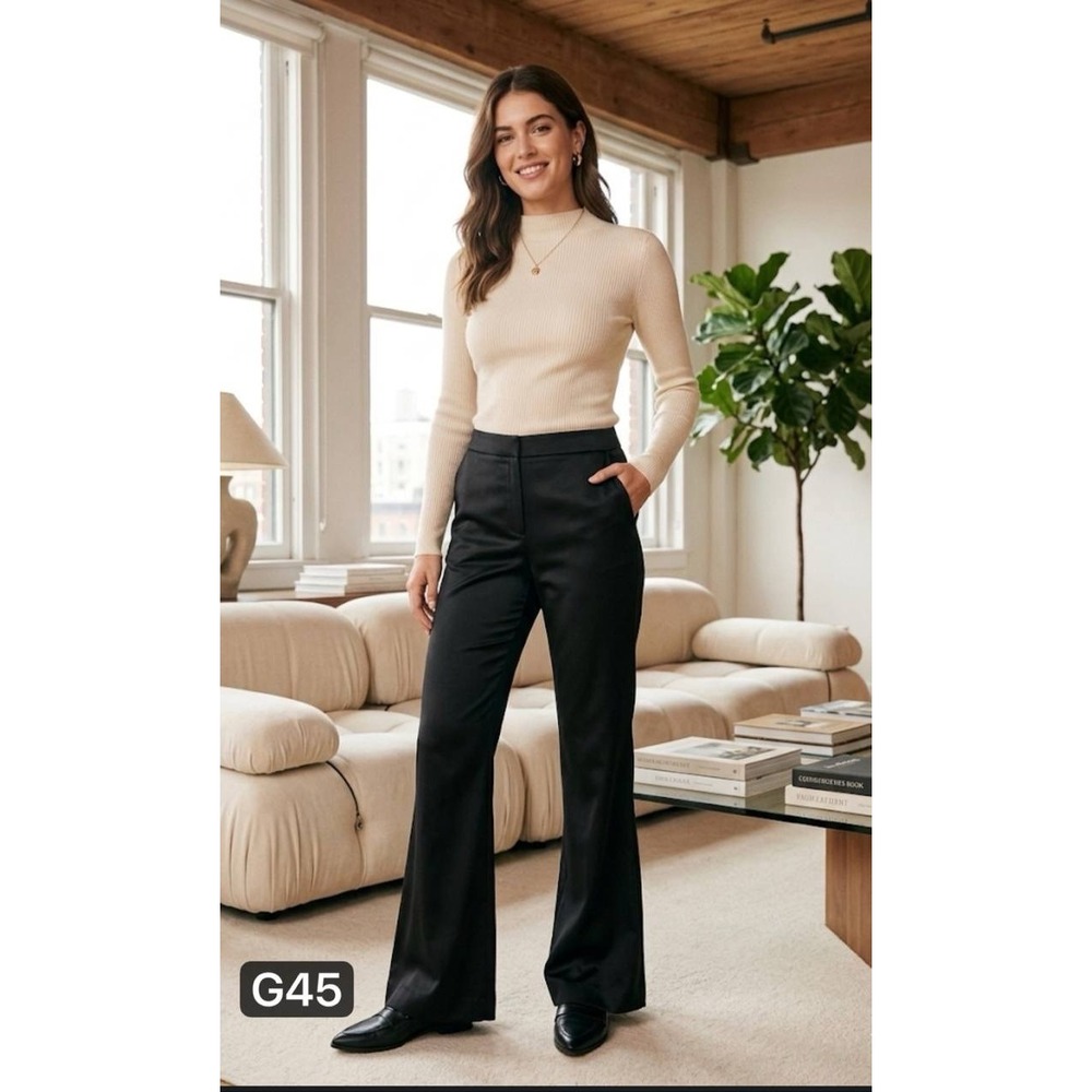 NWT Antonio Melani Black Satin Flare Leg Trousers Sz 2 Office Siren Corpcore